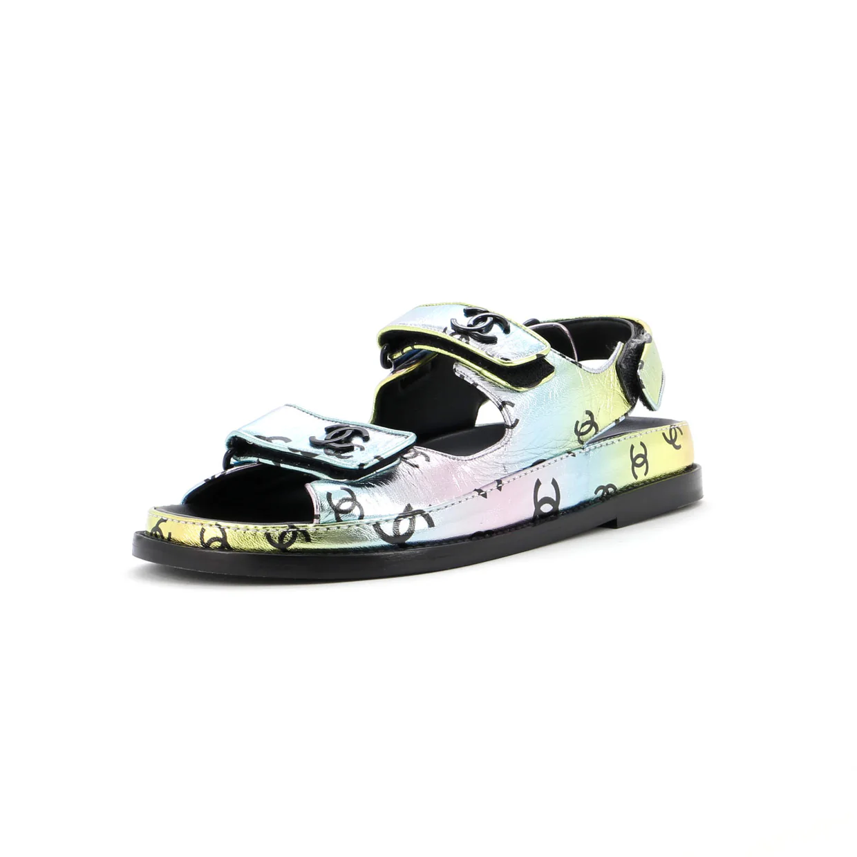 Women's Velcro Dad Sandals Printed Laminated Leather - Deep Luxury