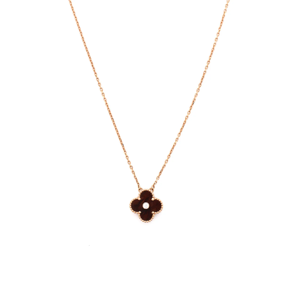 Vintage Alhambra Pendant Necklace 18K Rose Gold and Letterwood with Diamond - Deep Luxury