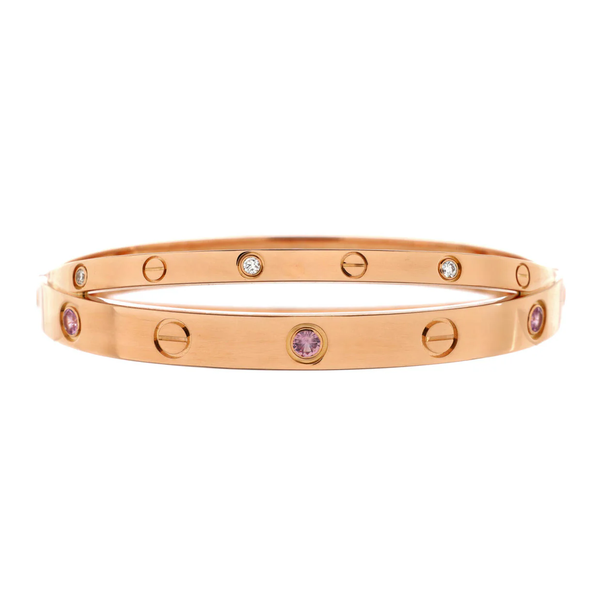 Double Love Bracelet 18K Rose Gold with Pink Sapphires and Diamonds - Deep Luxury