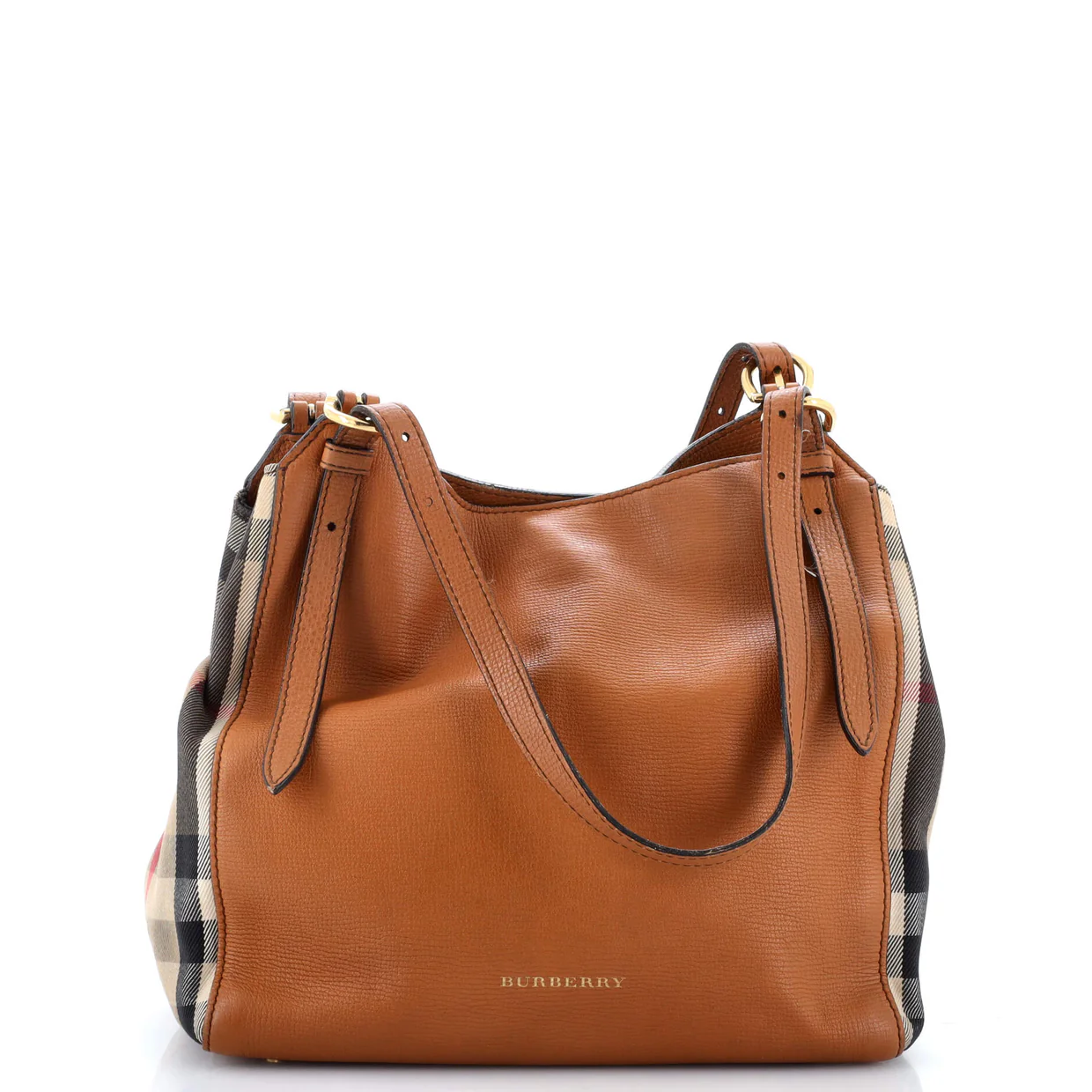 Canterbury Tote Leather and House Check Canvas Small - Deep Luxury