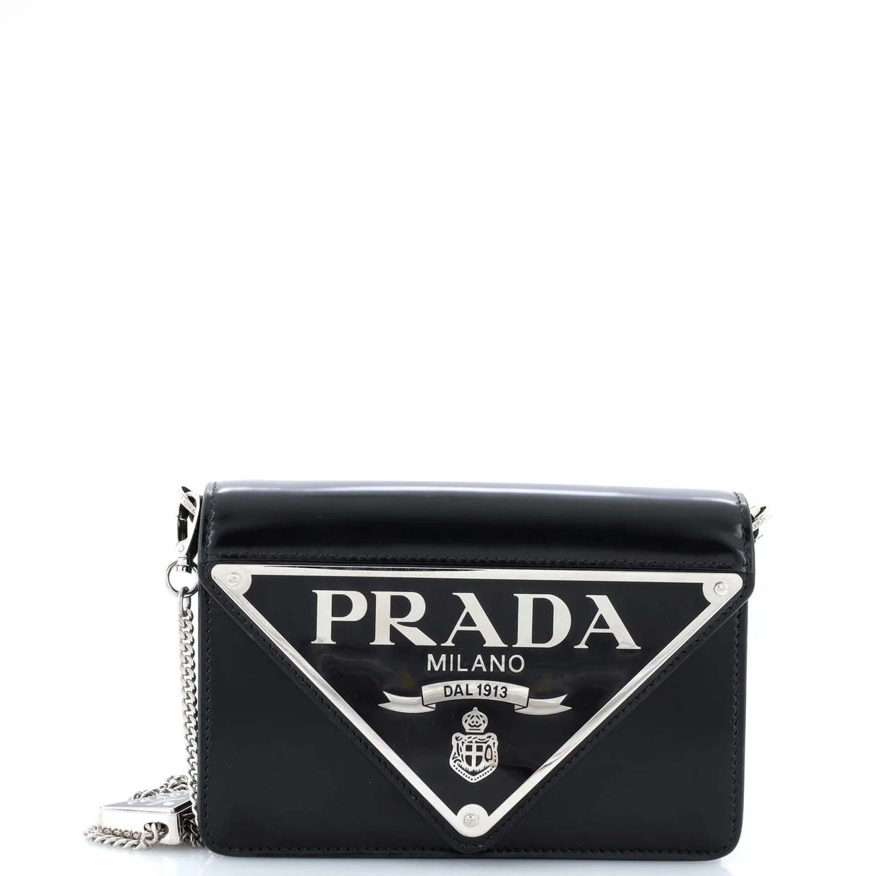 Maxi Triangle Logo Chain Flap Bag Brushed Leather Small - Deep Luxury