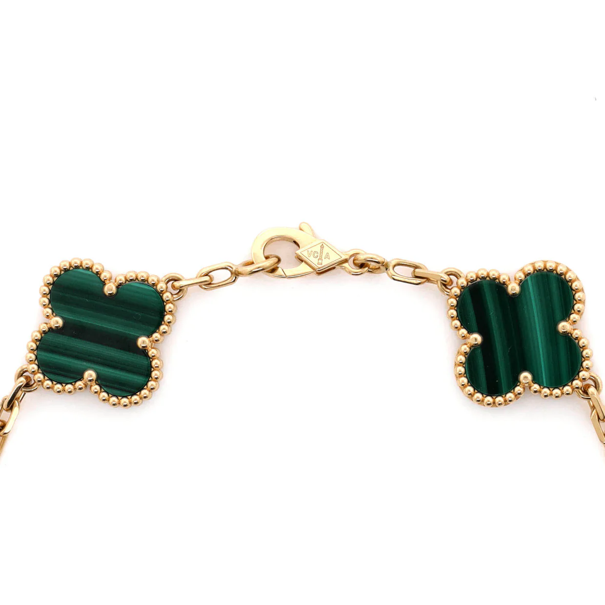 Vintage Alhambra 5 Motifs Bracelet 18K Yellow Gold and Malachite - Deep Luxury