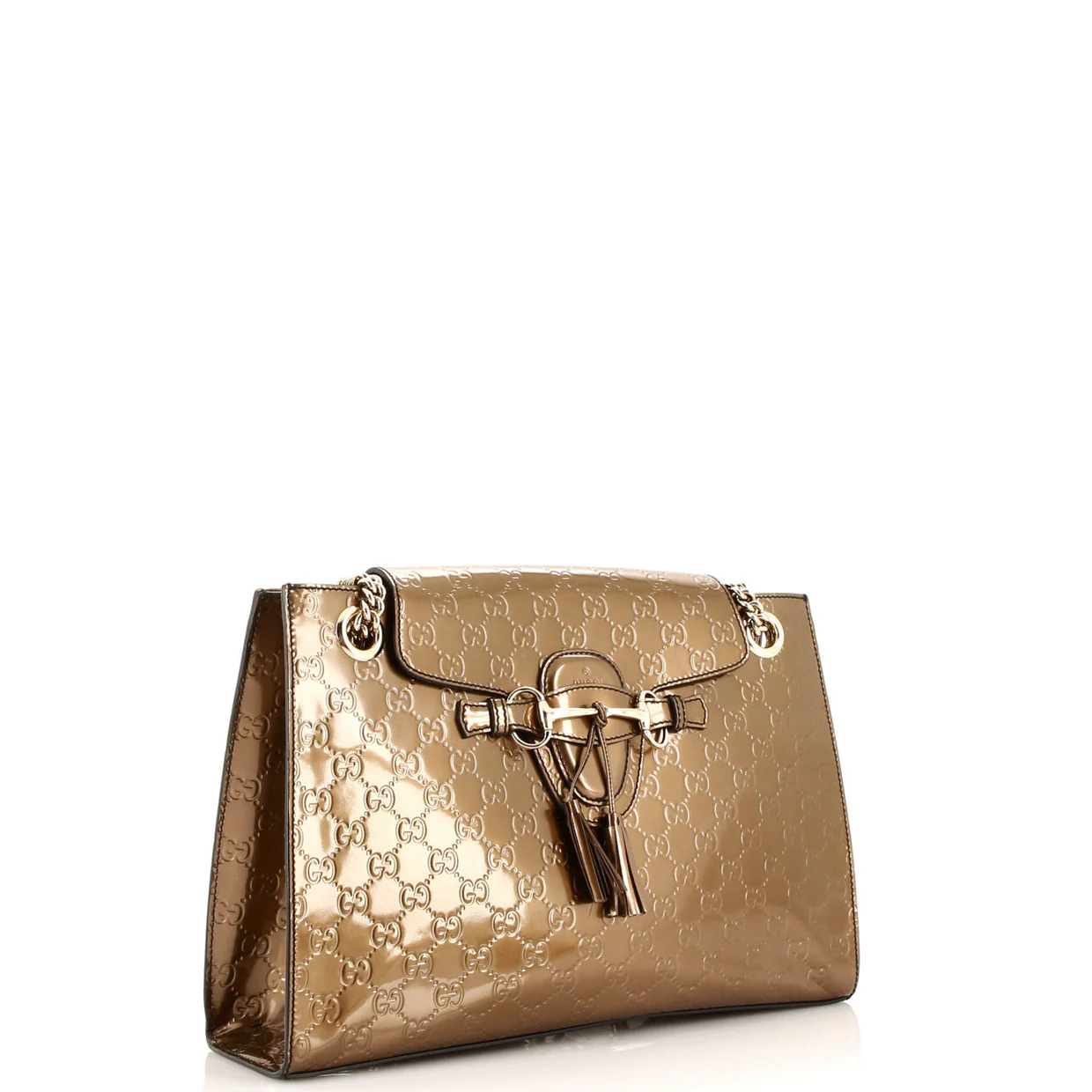 Emily Chain Flap Shoulder Bag Guccissima Patent Large - Deep Luxury