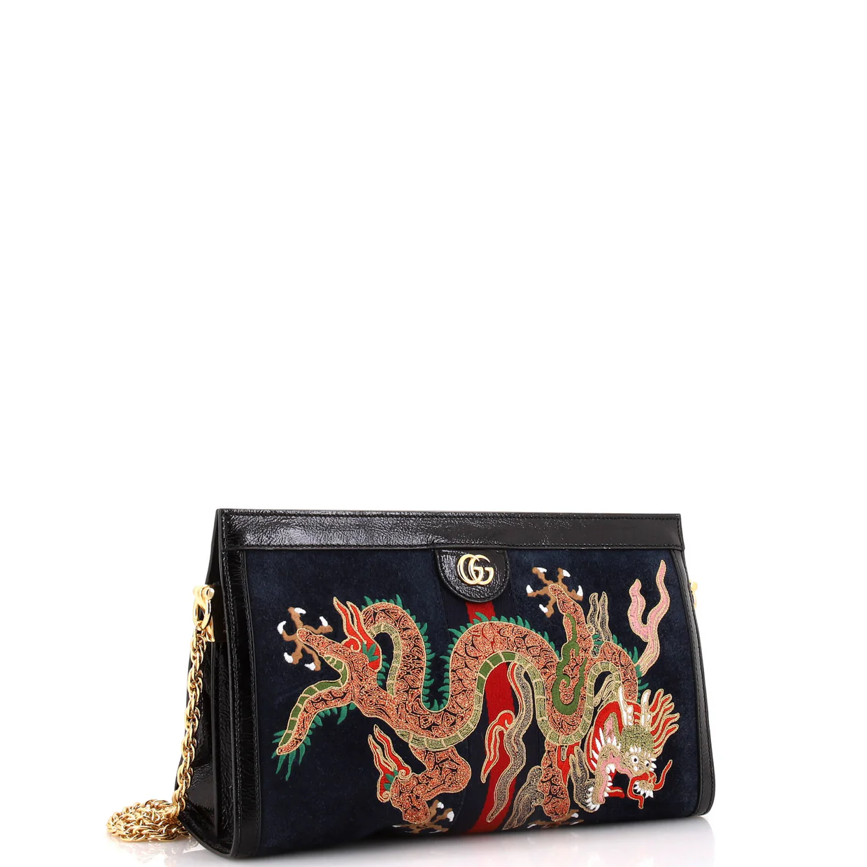 Ophidia Chain Shoulder Bag Embroidered Suede Medium - Deep Luxury