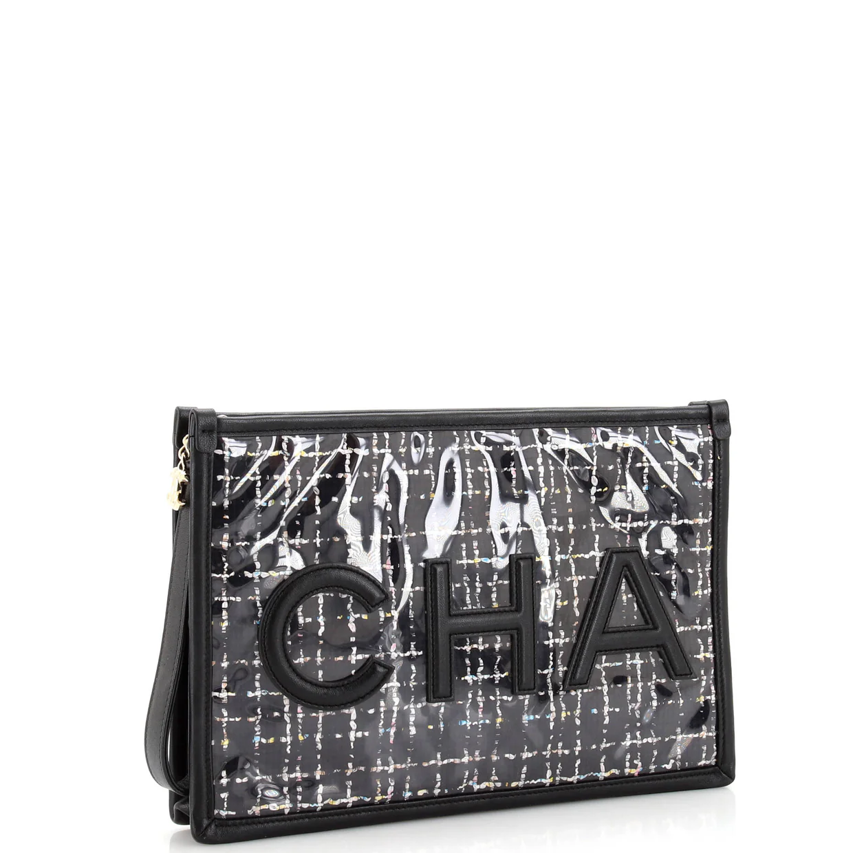 Logo Wristlet Clutch PVC Over Quilted Tweed Large - Deep Luxury