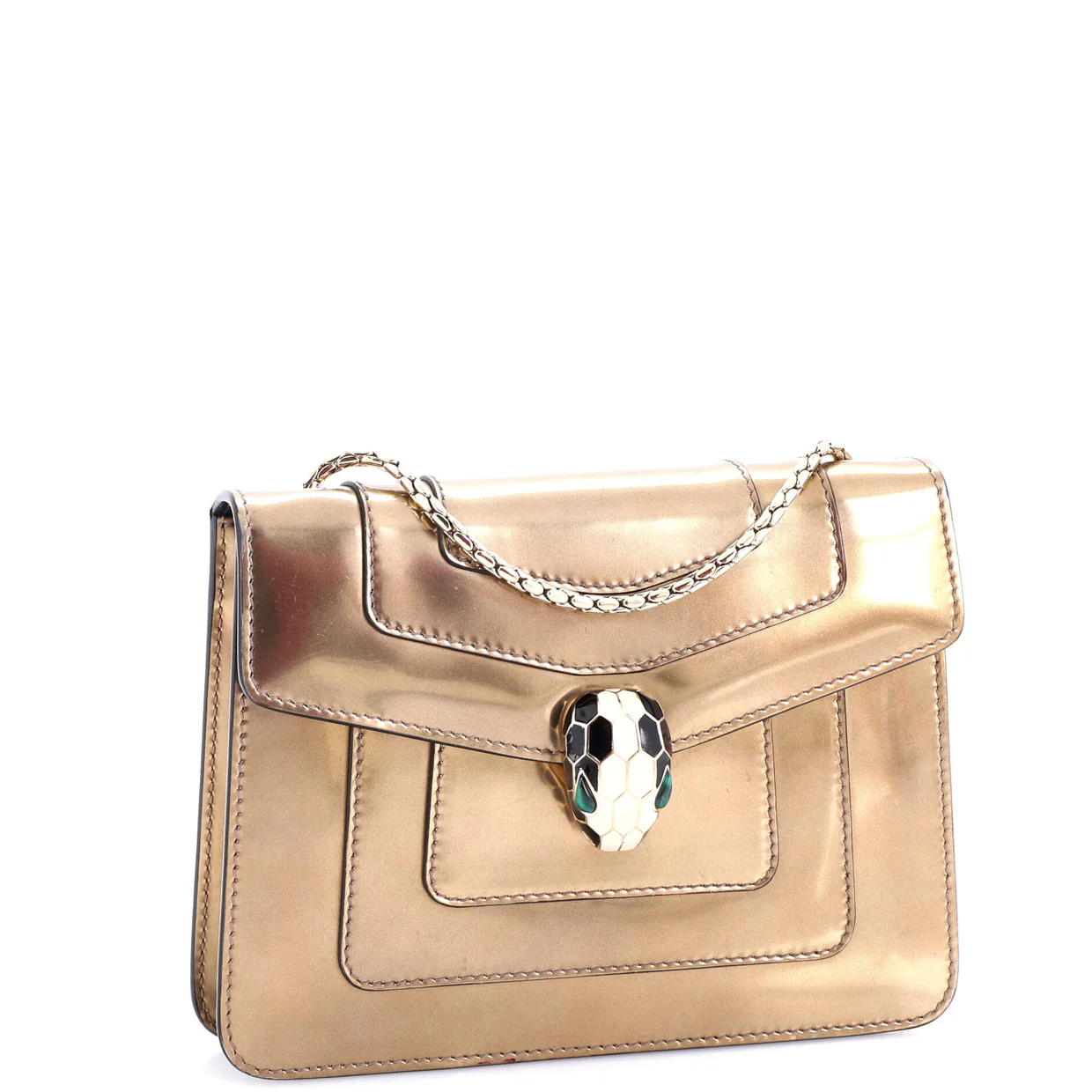 Serpenti Forever Square Shoulder Bag Metallic Leather Small - Deep Luxury