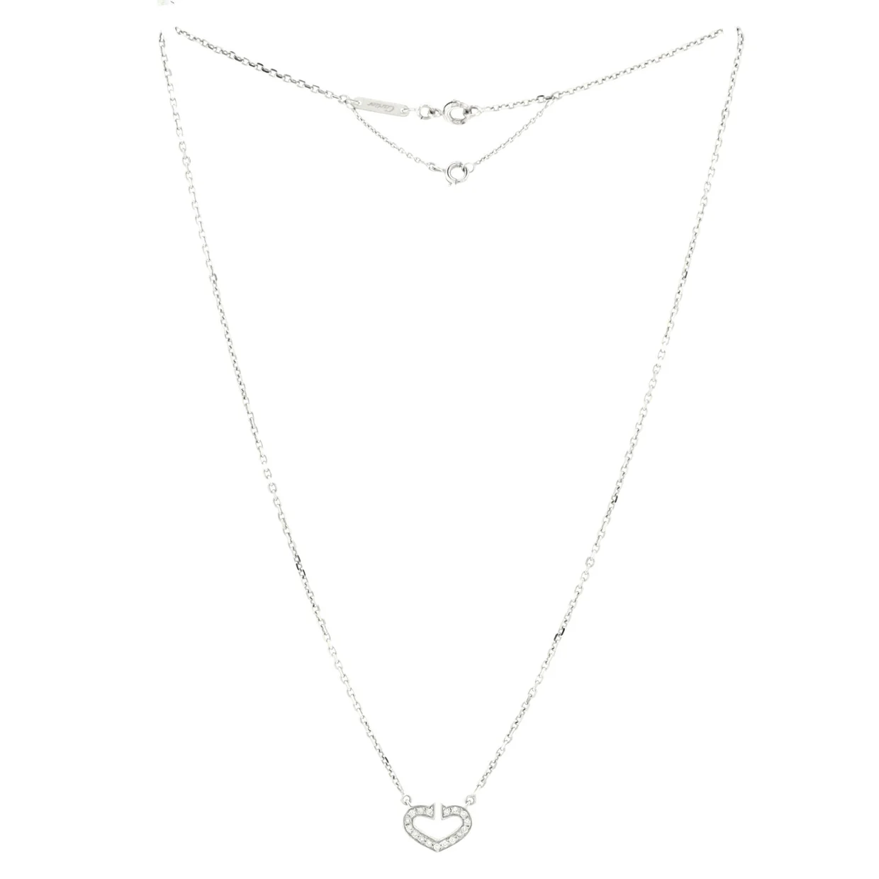 C Heart de Cartier Pendant Necklace 18K White Gold with Pave Diamonds - Deep Luxury