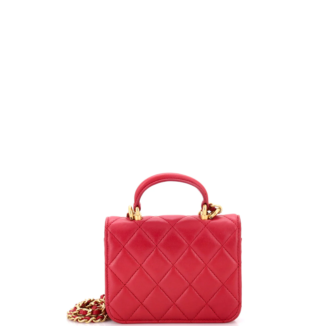 Top Handle Flap Coin Purse with Chain Quilted Lambskin - Deep Luxury