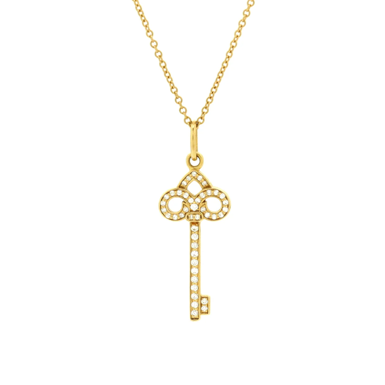 Fleur de Lis Key Pendant Necklace 18K Yellow Gold and Diamonds Mini - Deep Luxury