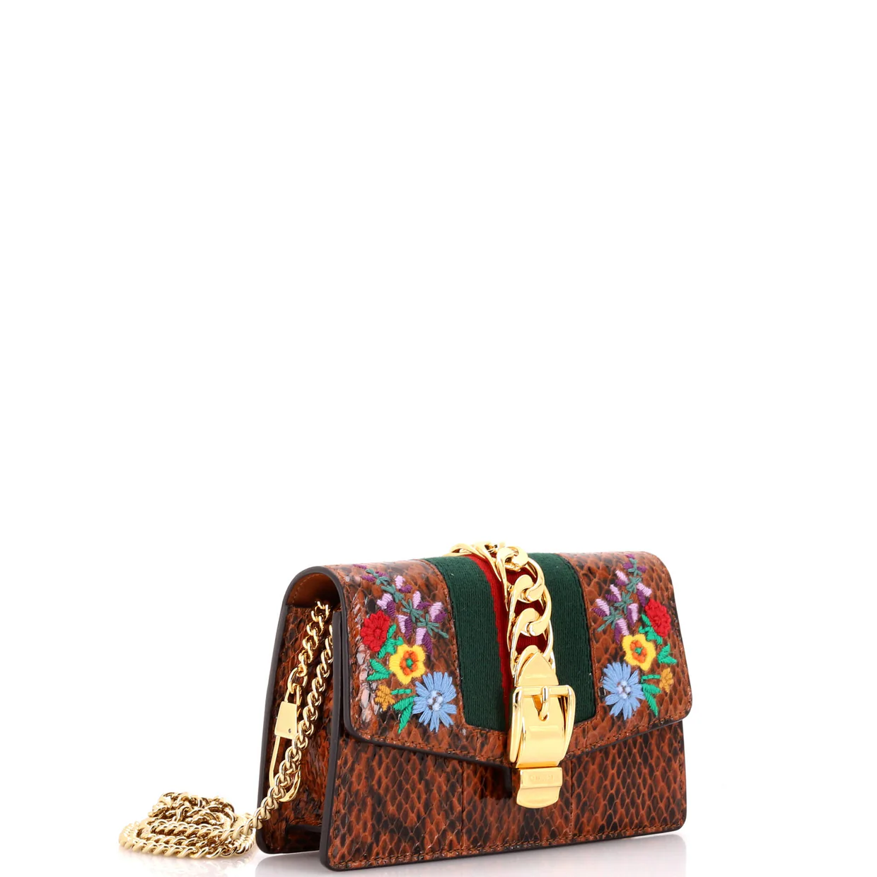 Sylvie Chain Shoulder Bag Embroidered Snakeskin Super Mini - Deep Luxury