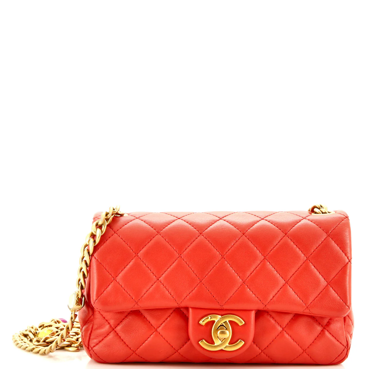 Pearl Samba Resin Chain Flap Bag Quilted Lambskin Mini - Deep Luxury