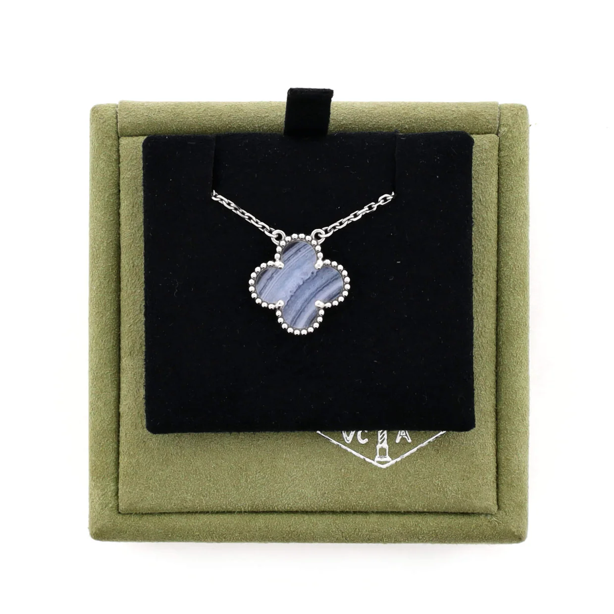 Vintage Alhambra Pendant Necklace 18K White Gold and Chalcedony - Deep Luxury