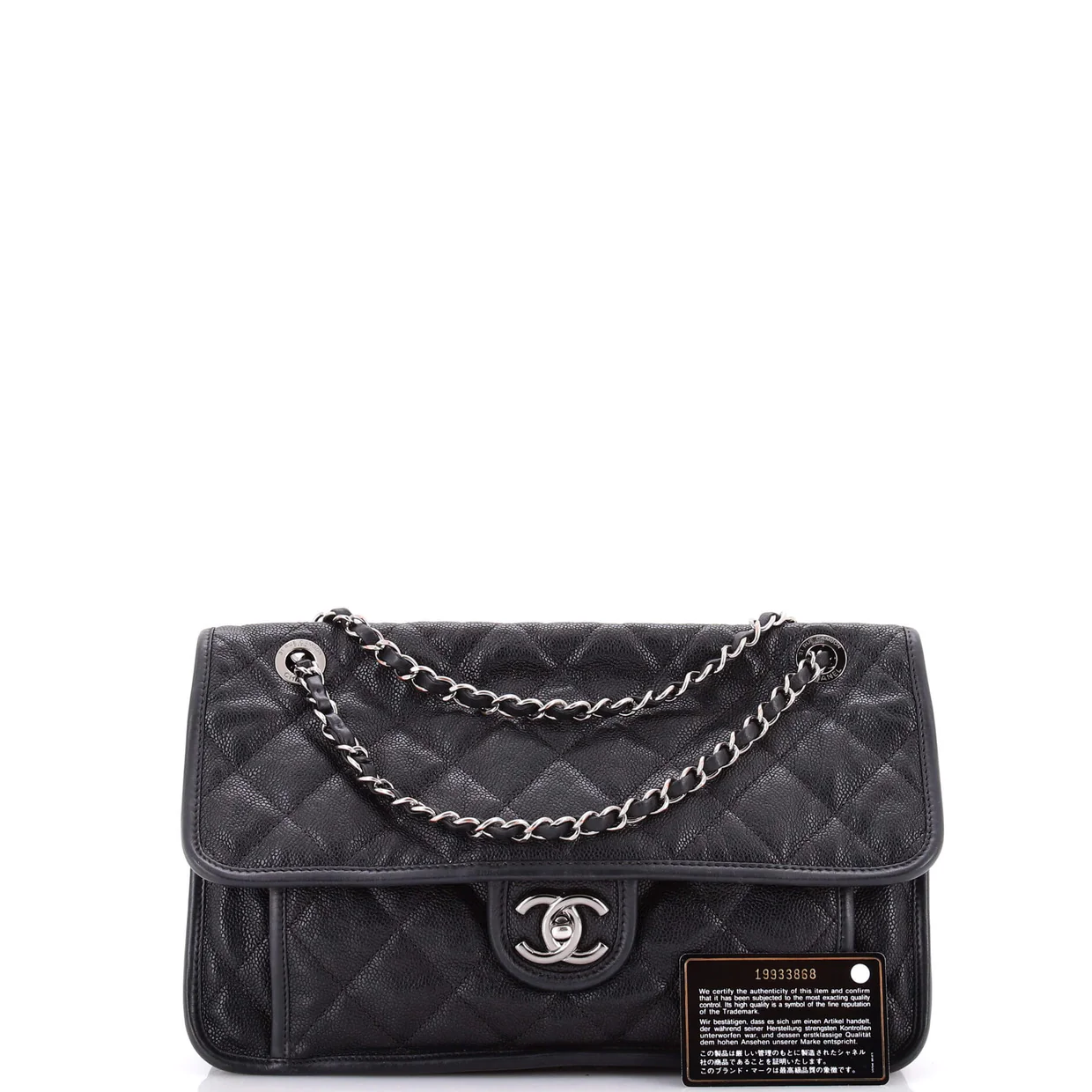 French Riviera Flap Bag Quilted Caviar Large - Deep Luxury