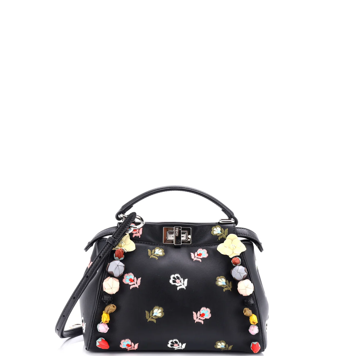 Peekaboo Bag Embroidered Leather with Floral Applique Mini - Deep Luxury