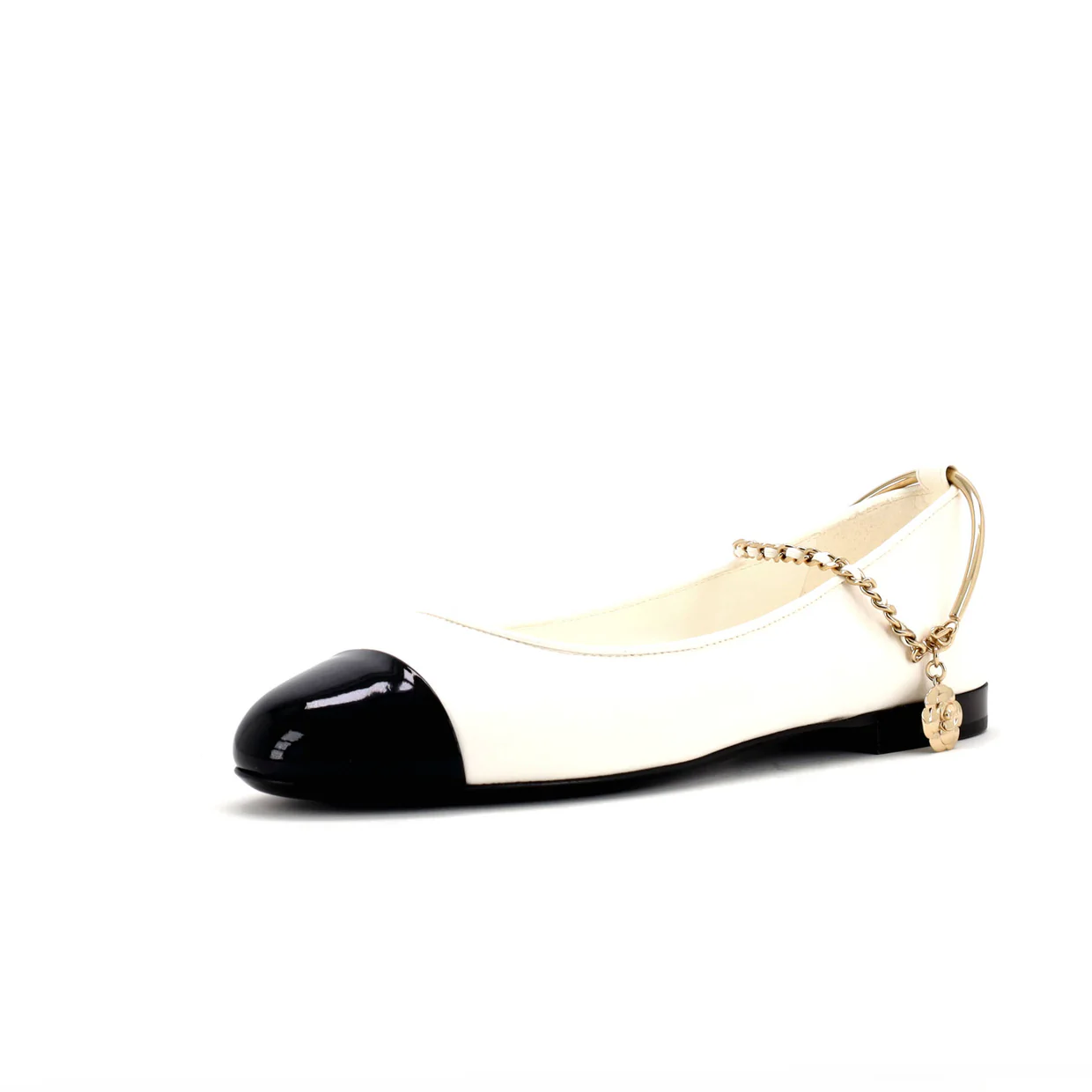 Women's Cap Toe Ankle Chain Ballerina Flats Leather - Deep Luxury