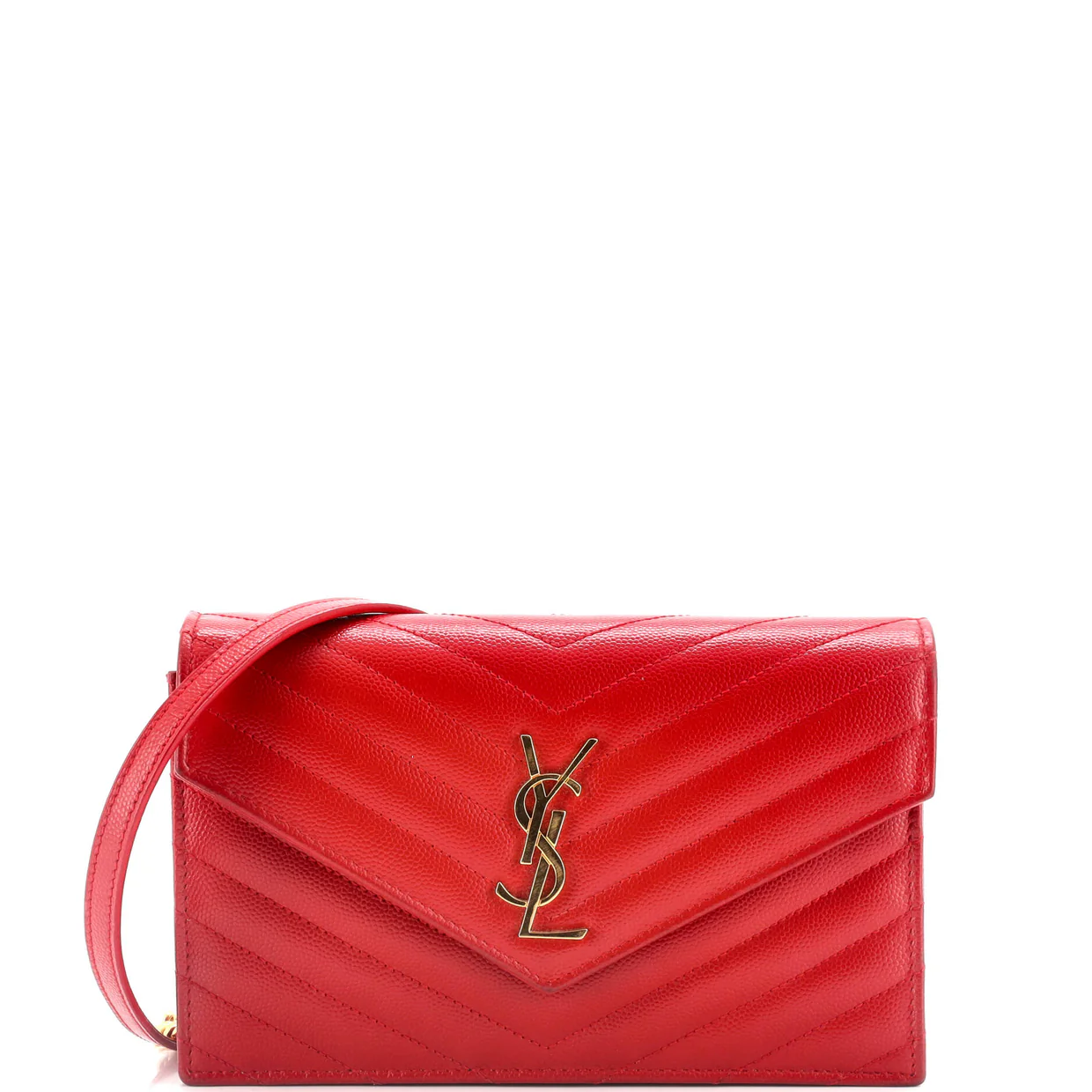 Classic Monogram Wallet on Chain Matelasse Chevron Leather Small - Deep Luxury