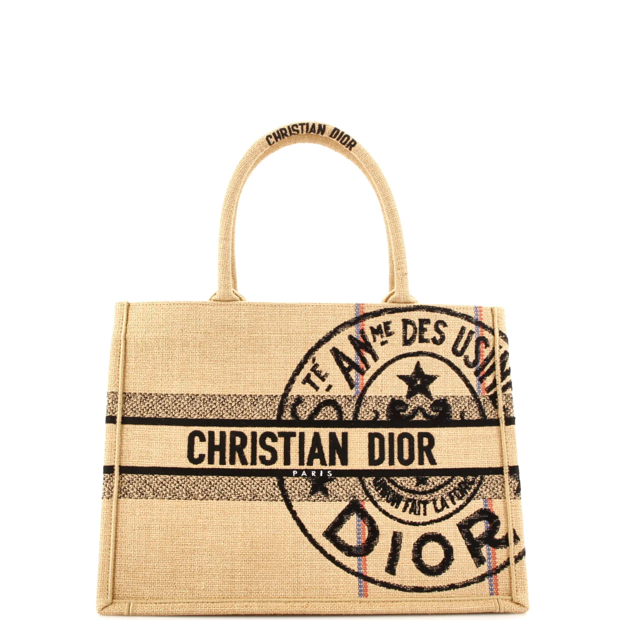 Book Tote Embroidered Raffia Medium - Deep Luxury