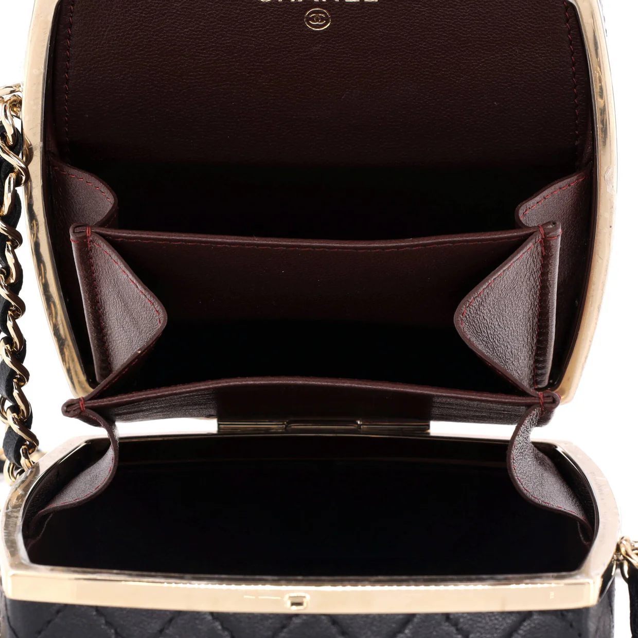 CC Make-Up Box Clutch with Chain Quilted Lambskin and Metal Small - Deep Luxury