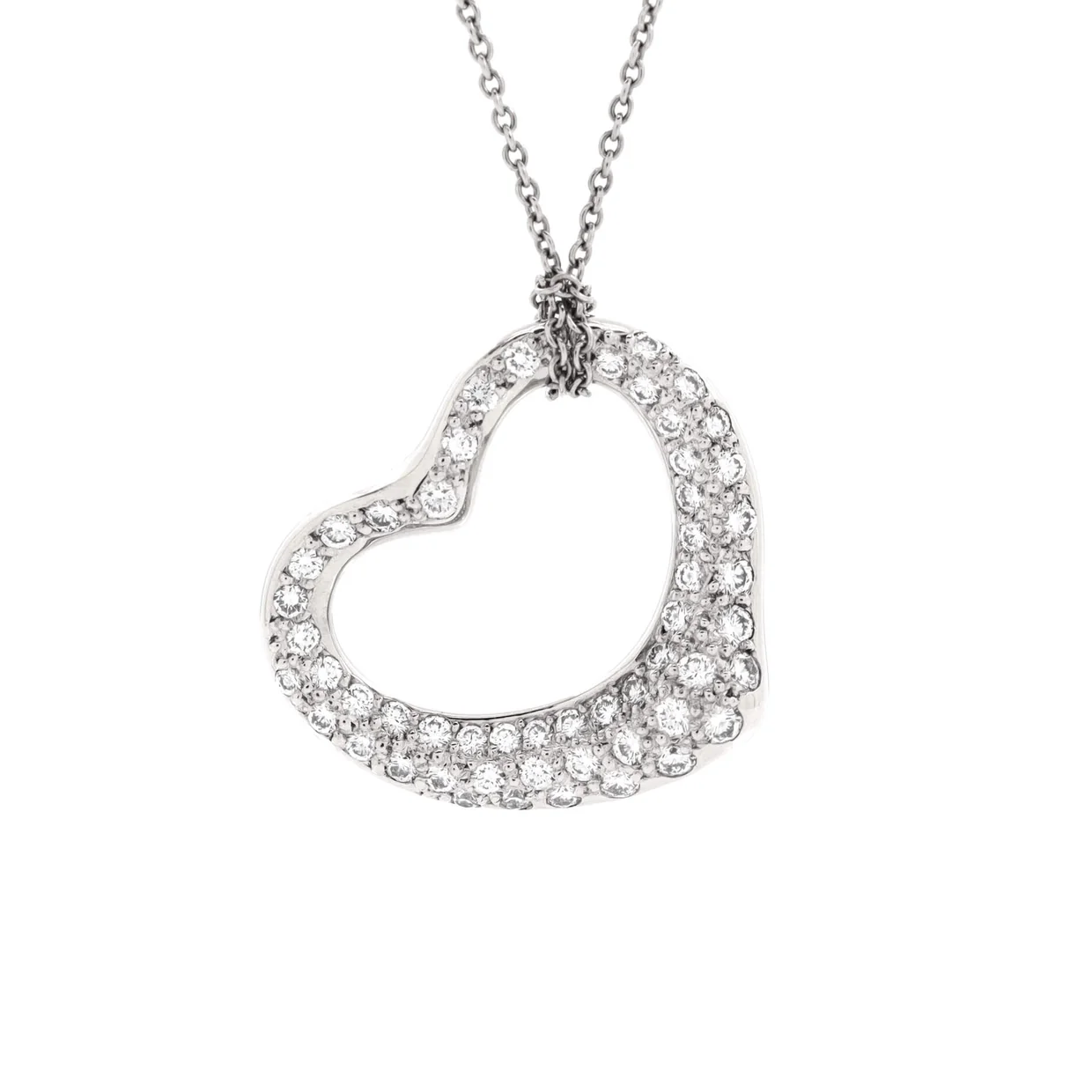 Elsa Peretti Open Heart Pendant Necklace Platinum with Pave Diamonds 22mm - Deep Luxury