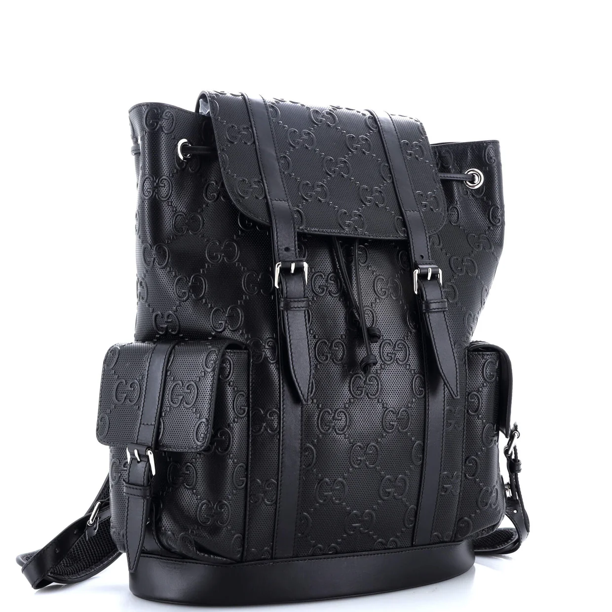 Double Buckle Backpack GG Embossed Perforated Leather Large - Deep Luxury