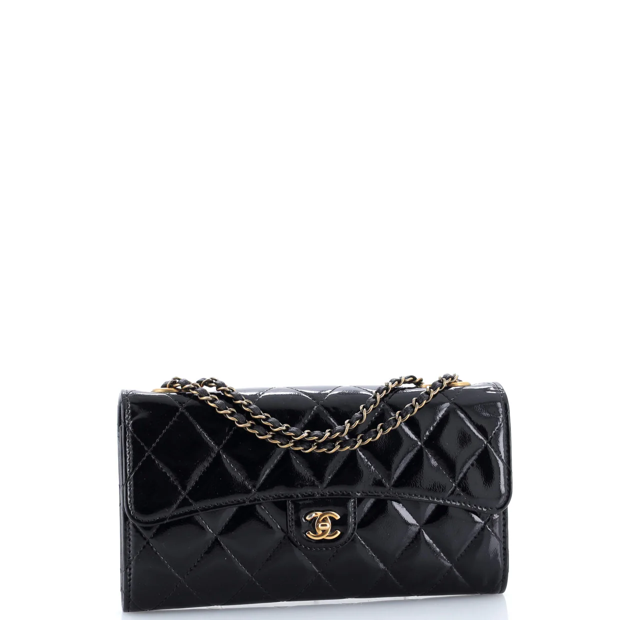 CC Eyelet Chain Clutch Quilted Patent - Deep Luxury