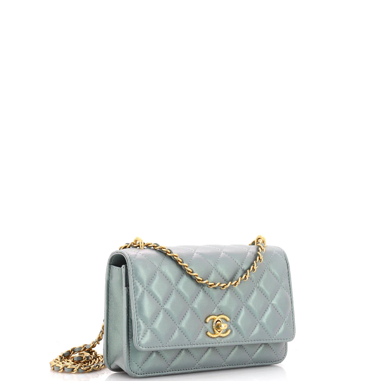 Quilted CC Wallet on Chain Quilted Metallic Lambskin - Deep Luxury