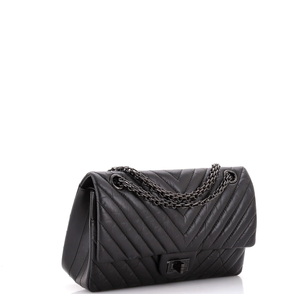 So Black Reissue 2.55 Flap Bag Chevron Aged Calfskin 225 - Deep Luxury