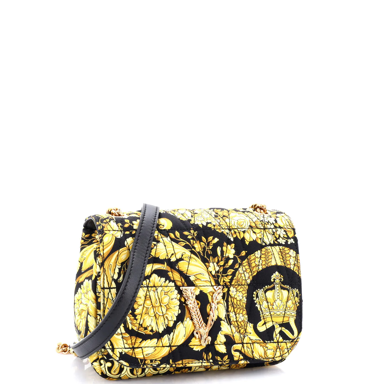 Virtus Chain Flap Shoulder Bag Quilted Printed Silk Small - Deep Luxury