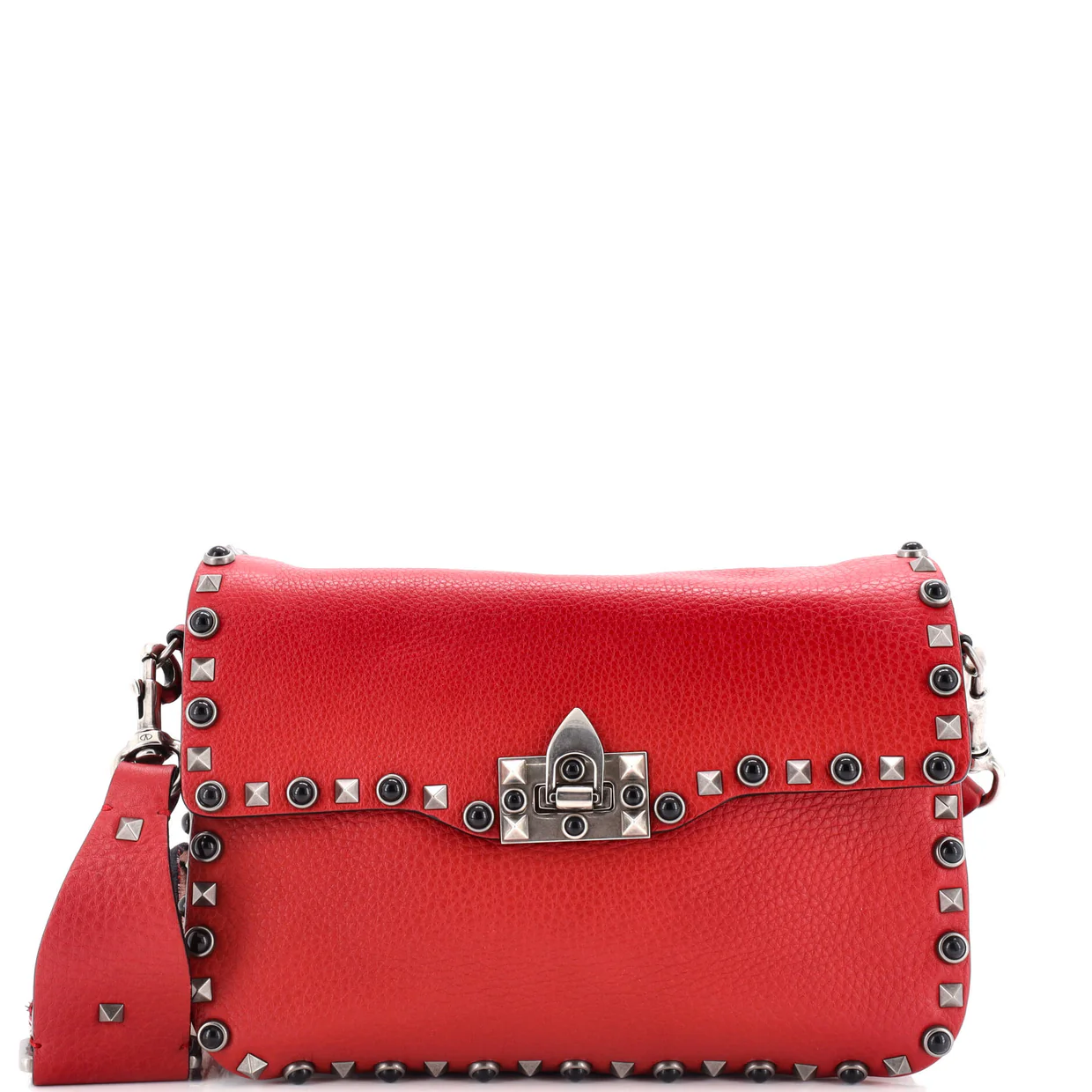 Rolling Rockstud Crossbody Bag Leather with Cabochons Medium - Deep Luxury