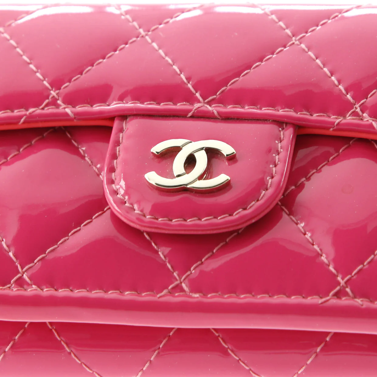 Classic Trifold Flap Wallet Quilted Patent Small - Deep Luxury