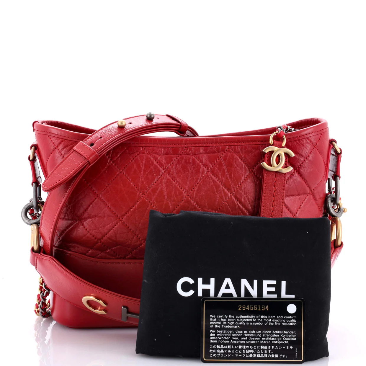 Gabrielle Hobo with Logo Handle Quilted Aged Calfskin Medium - Deep Luxury