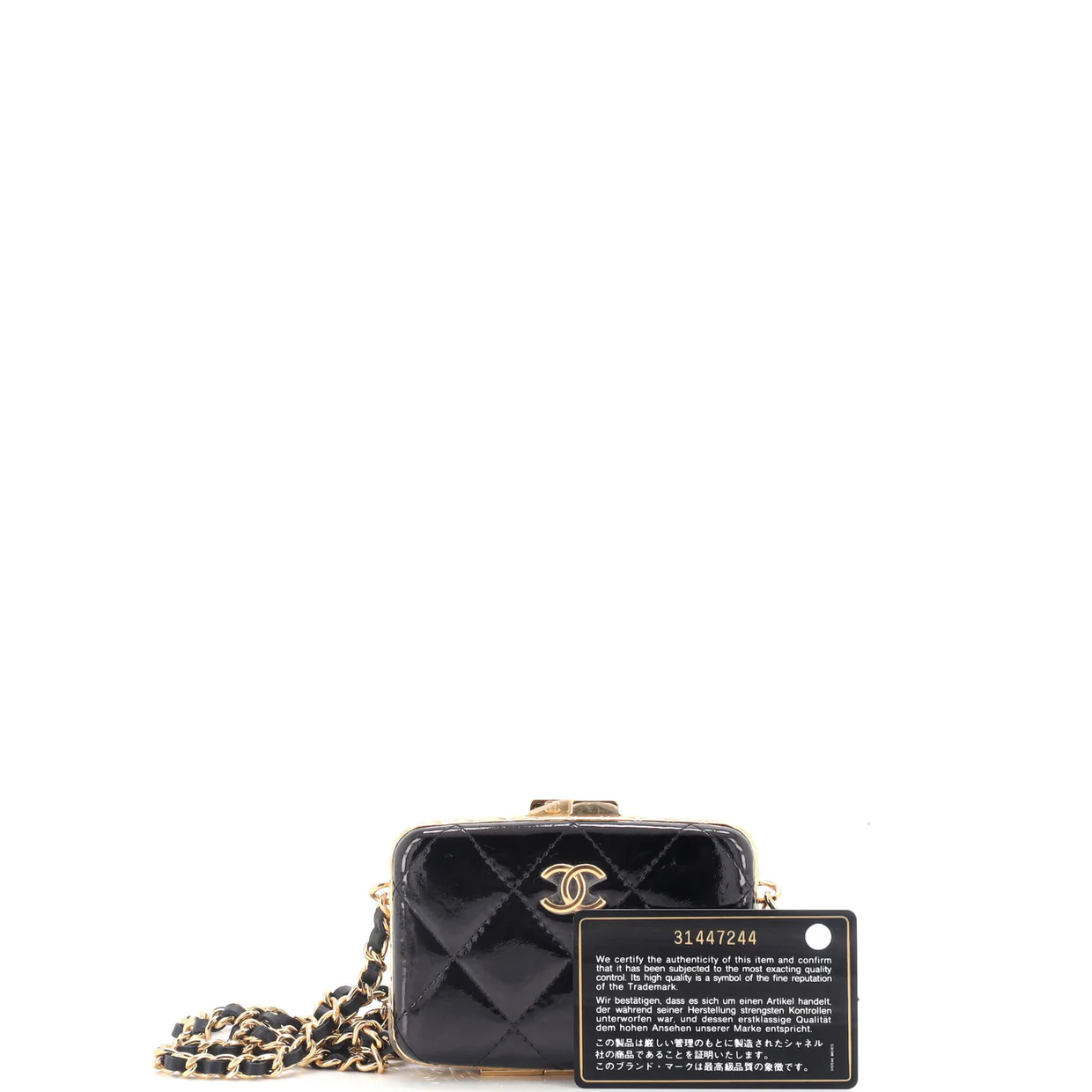 Framed Box Clutch with Chain Quilted Patent Mini - Deep Luxury