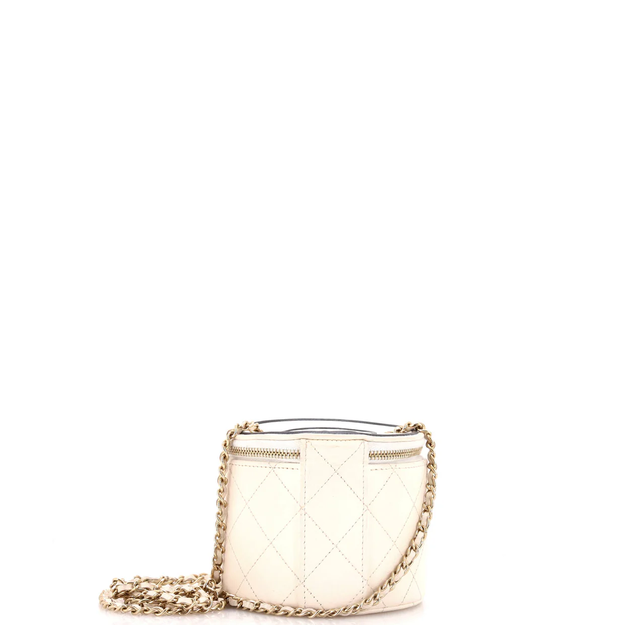 CC Round Vanity Case with Chain Quilted Lambskin Mini - Deep Luxury