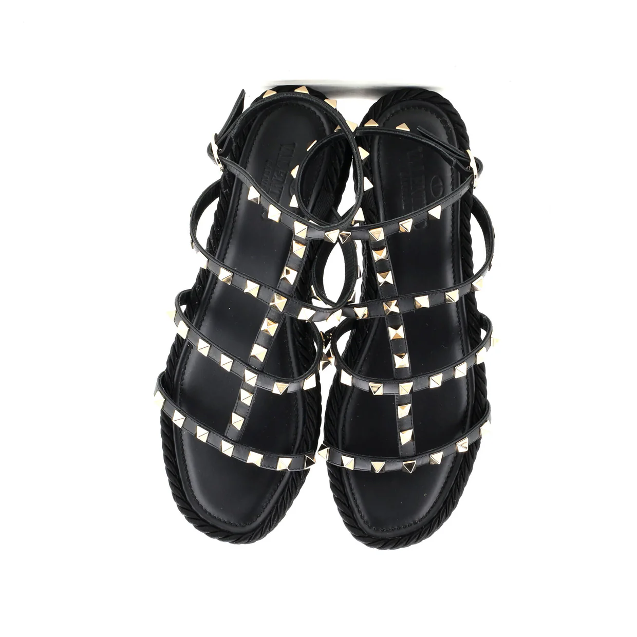 Women's Rockstud Caged Wedge Espadrilles Leather - Deep Luxury