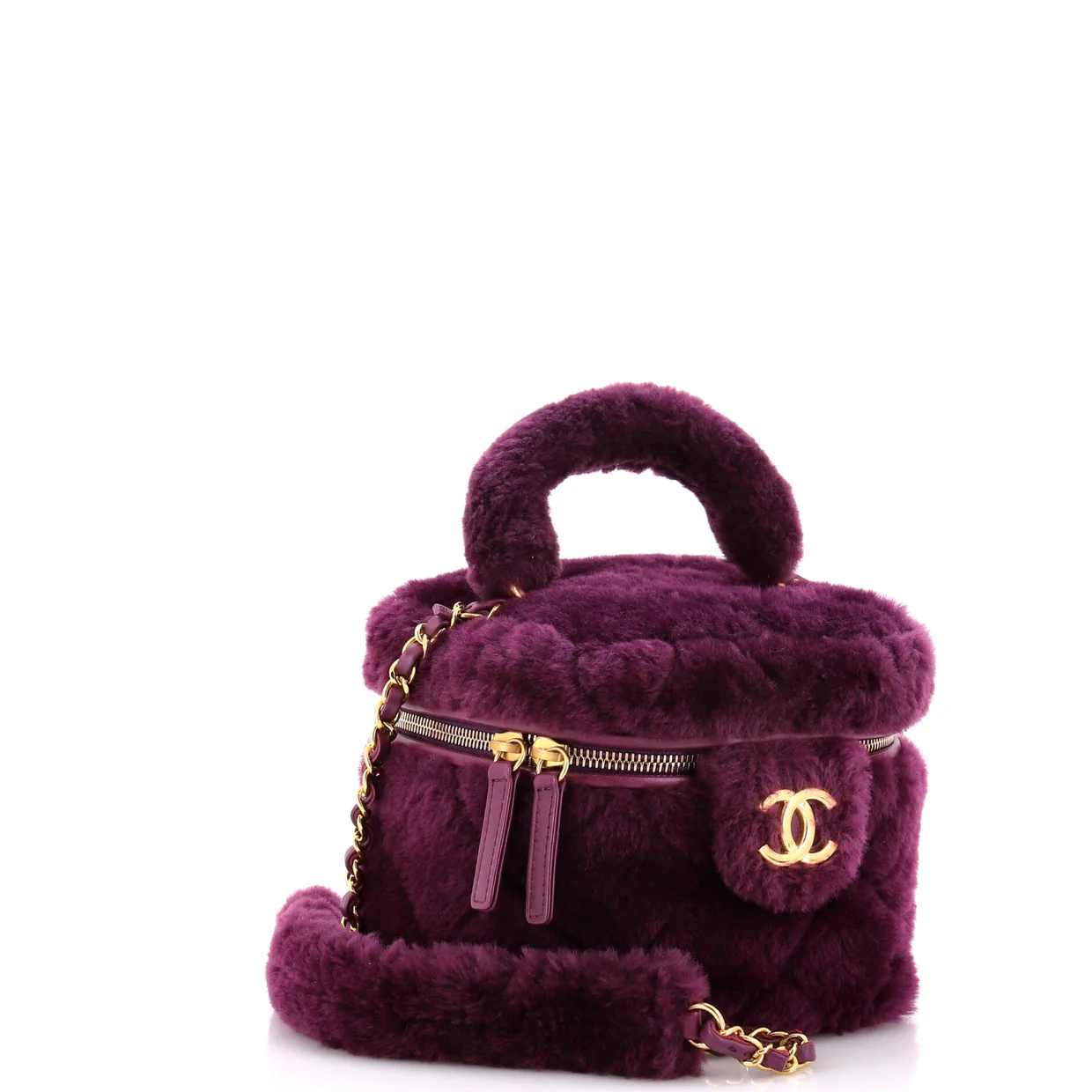 Coconing Top Handle Vanity Case with Chain Quilted Shearling Small - Deep Luxury