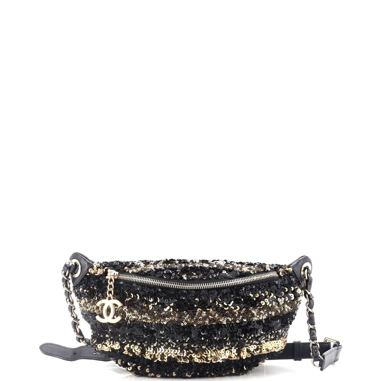 CC Charm Zip Waist Bag Sequins and Quilted Lambskin - Deep Luxury