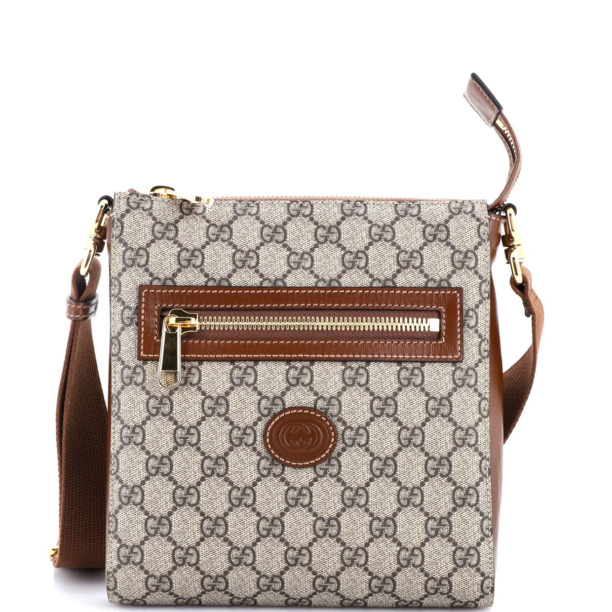 Interlocking G Patch Zip Messenger Bag GG Coated Canvas Small - Deep Luxury