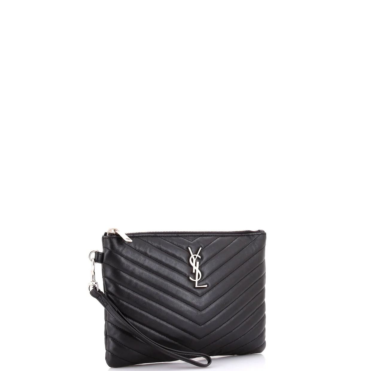 Classic Monogram Wristlet Pouch Matelasse Chevron Leather Small - Deep Luxury