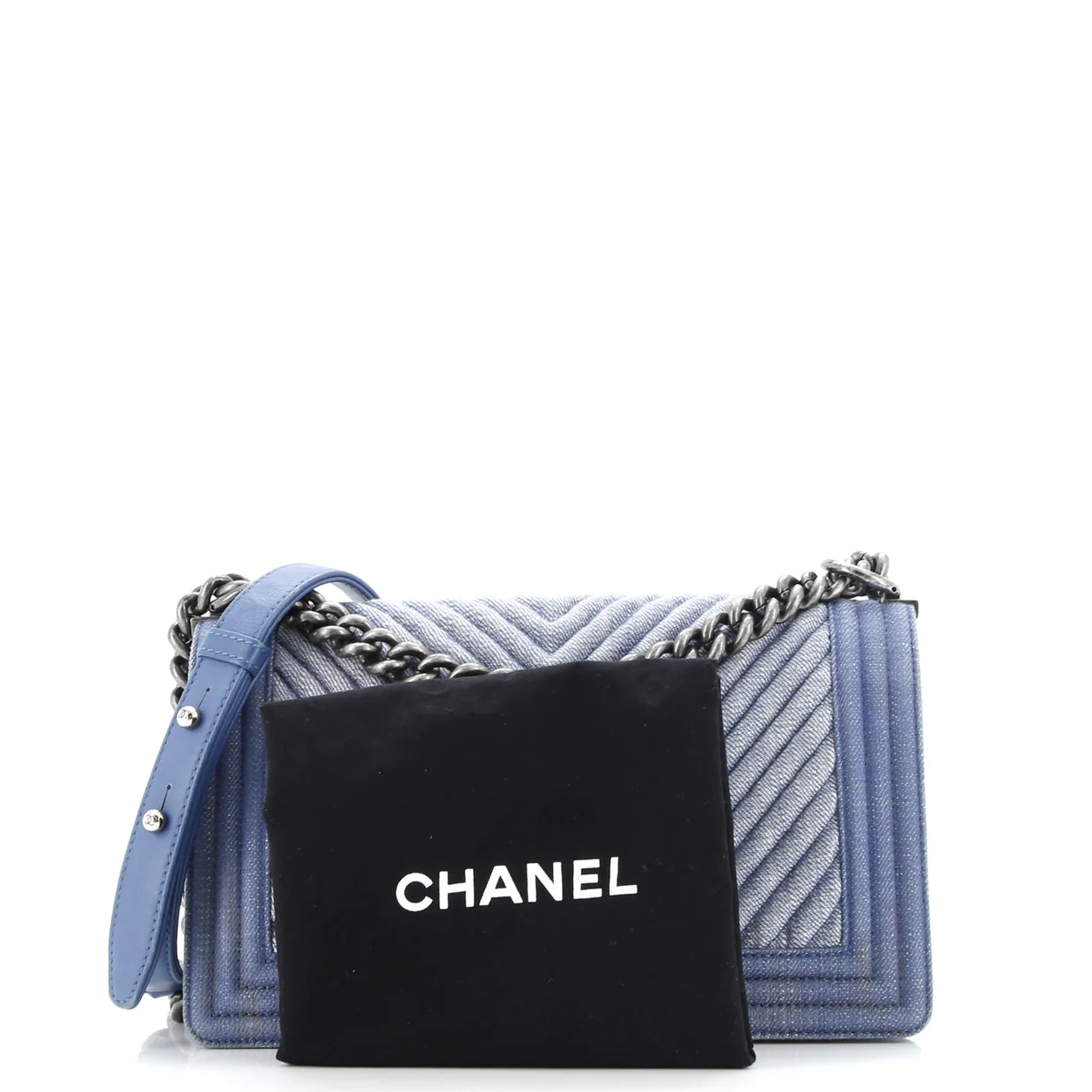 Boy Flap Bag Chevron Denim Old Medium - Deep Luxury