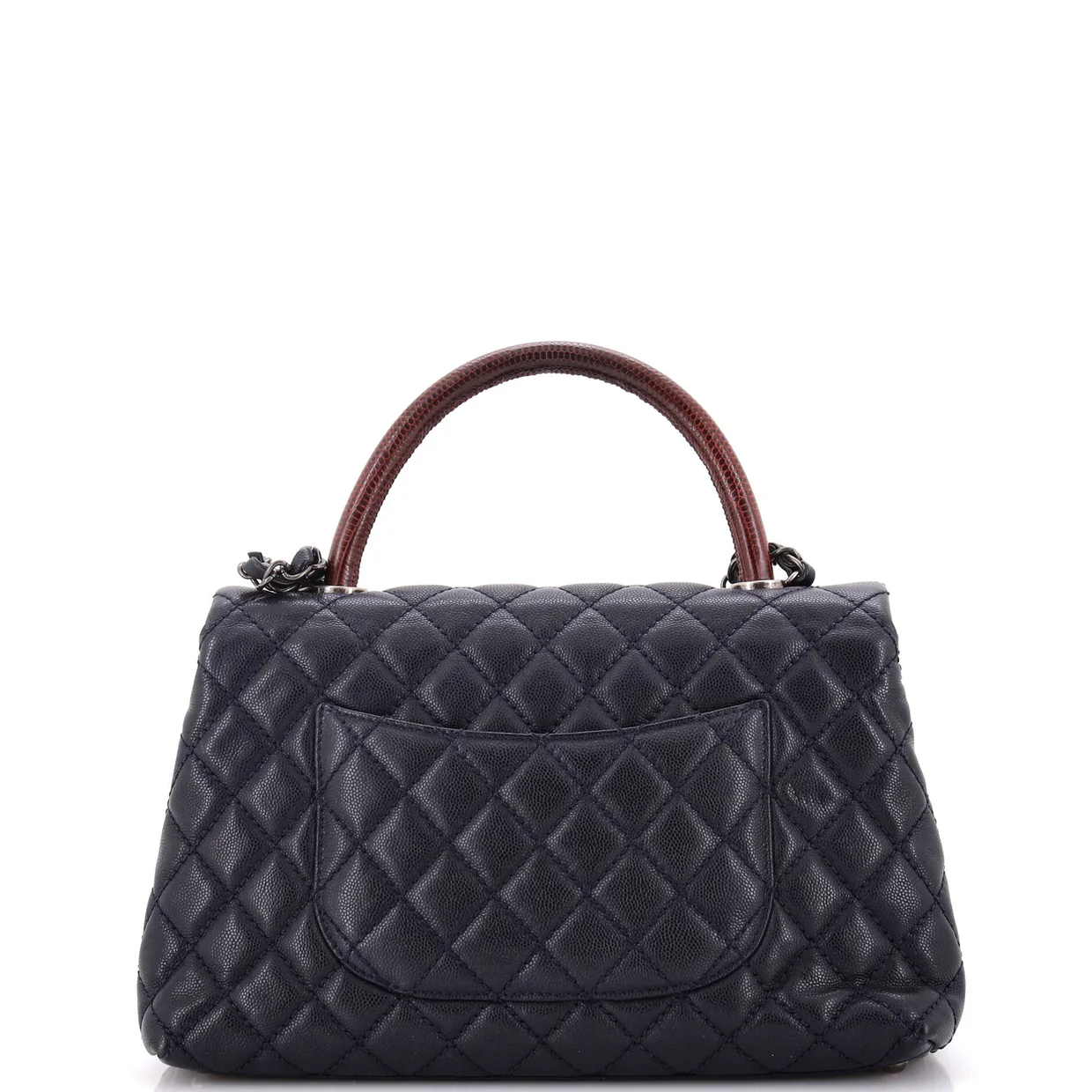 Coco Top Handle Bag Quilted Caviar with Lizard Small - Deep Luxury