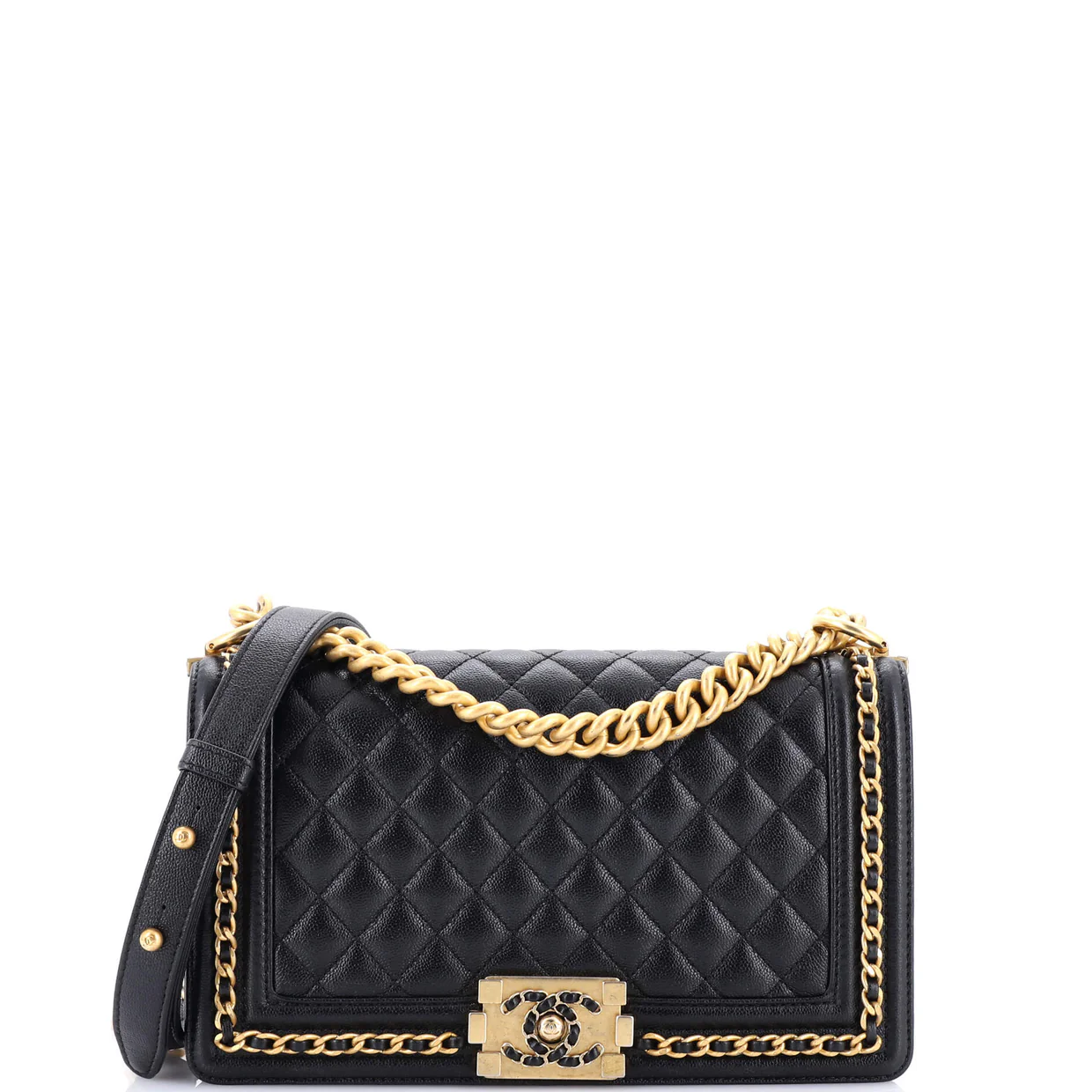 Chain Around Boy Flap Bag Quilted Caviar Old Medium - Deep Luxury
