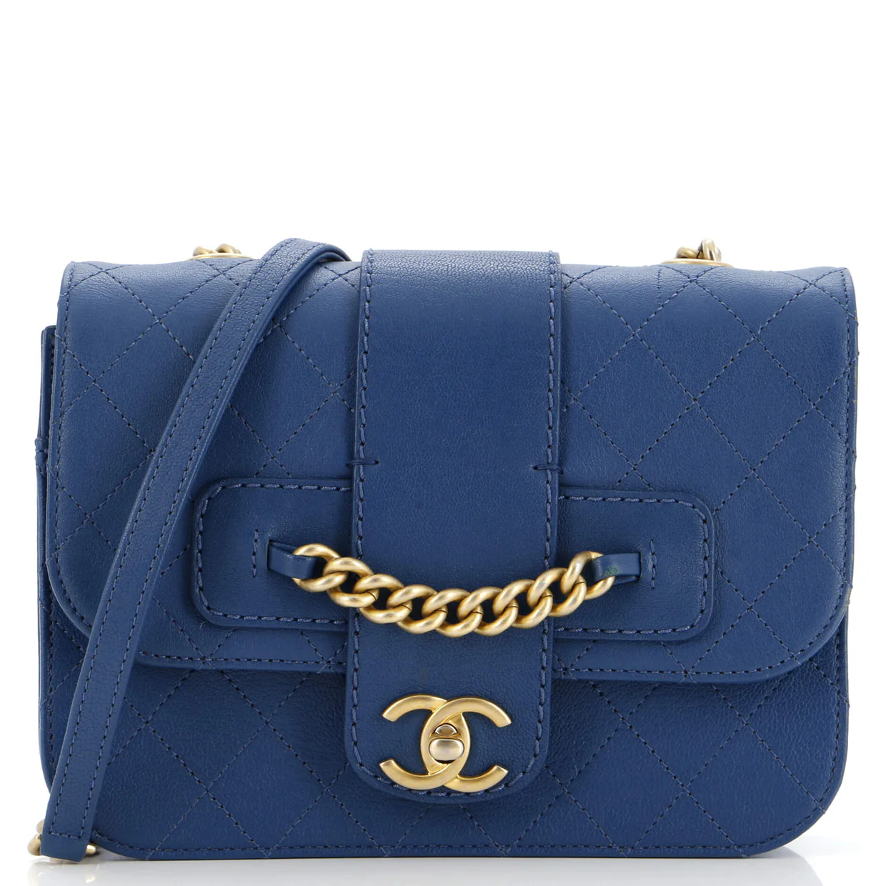 Front Chain Flap Bag Quilted Sheepskin Medium - Deep Luxury