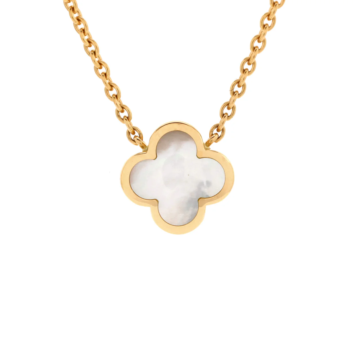 Pure Alhambra Pendant Necklace 18K Yellow Gold and Mother of Pearl 11mm - Deep Luxury