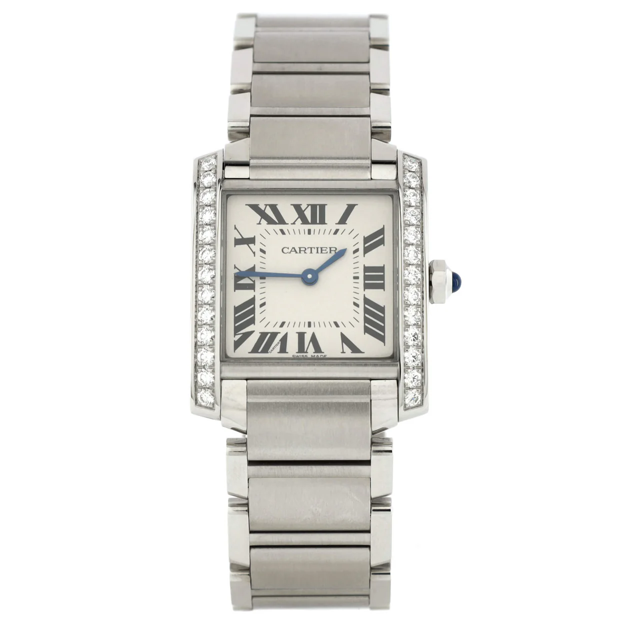 Tank Francaise Quartz Watch Stainless Steel with Diamond Bezel 25 - Deep Luxury