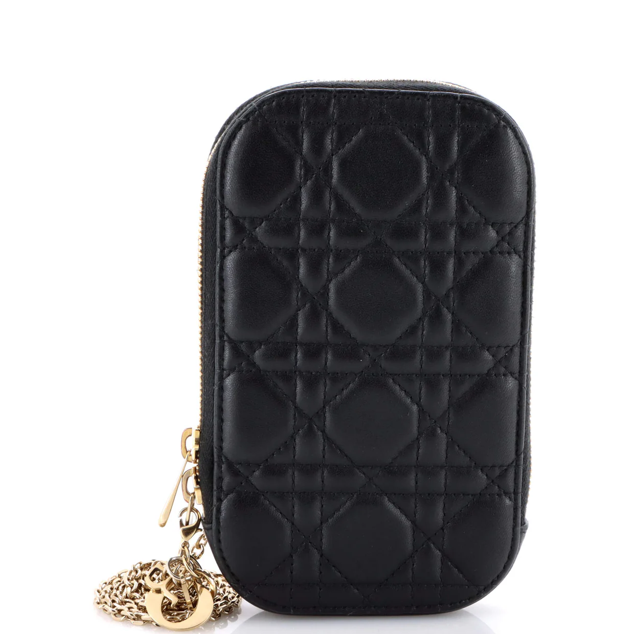Lady Dior Phone Holder on Chain Cannage Quilt Lambskin - Deep Luxury