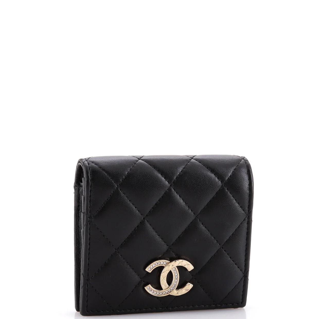 Crystal CC Bifold Wallet Quilted Lambskin Compact - Deep Luxury