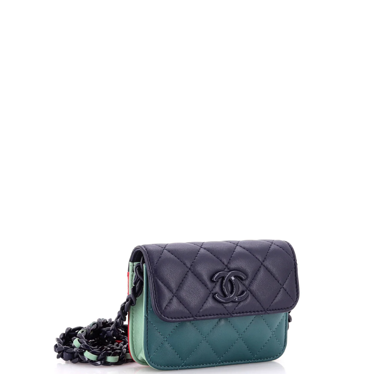 Resin Chain Flap Card Holder on Chain Quilted Lambskin - Deep Luxury