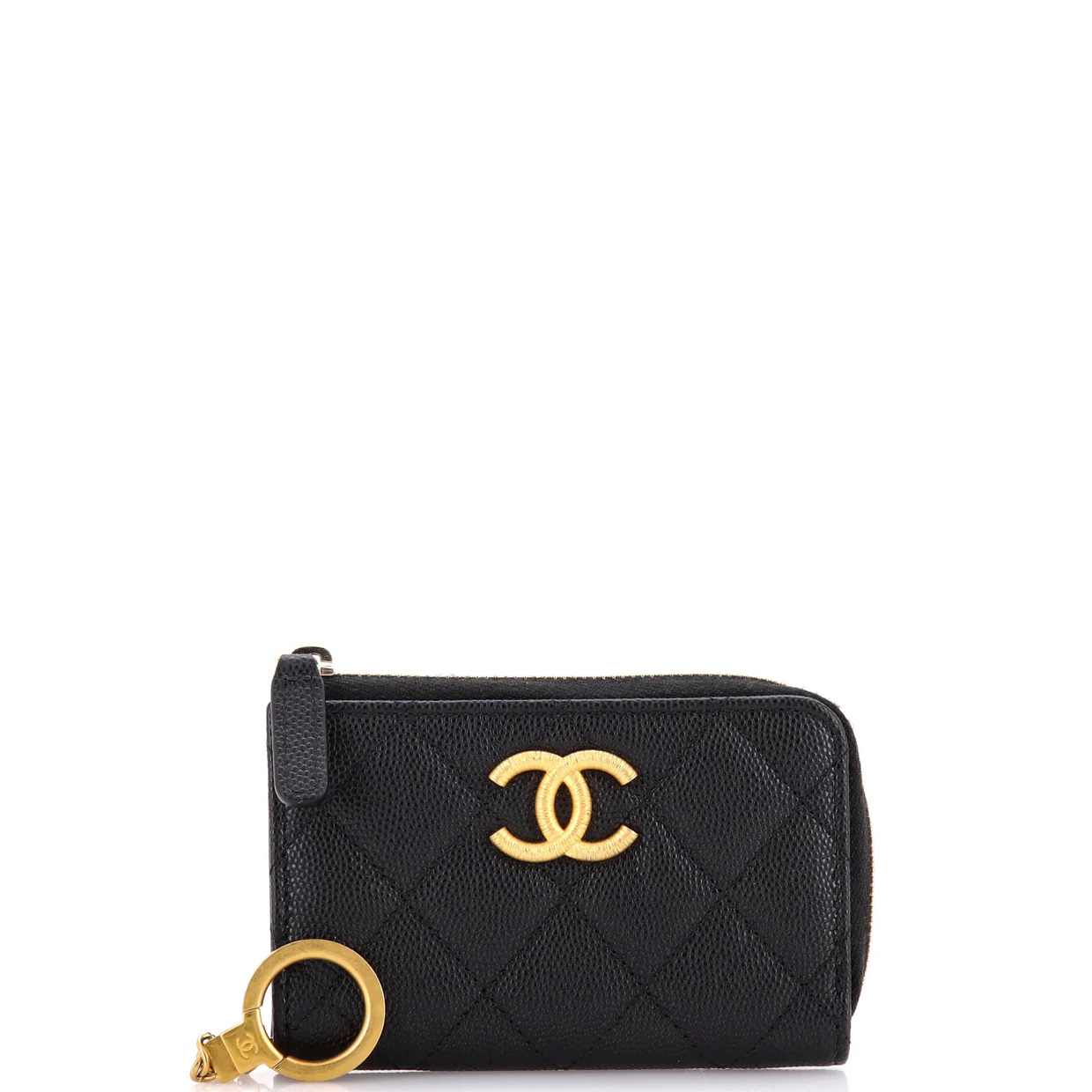 Textured CC Zipped Key Holder Quilted Caviar - Deep Luxury