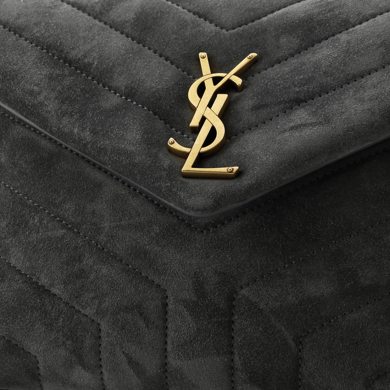 Loulou Shoulder Bag Matelasse Chevron Suede Small - Deep Luxury