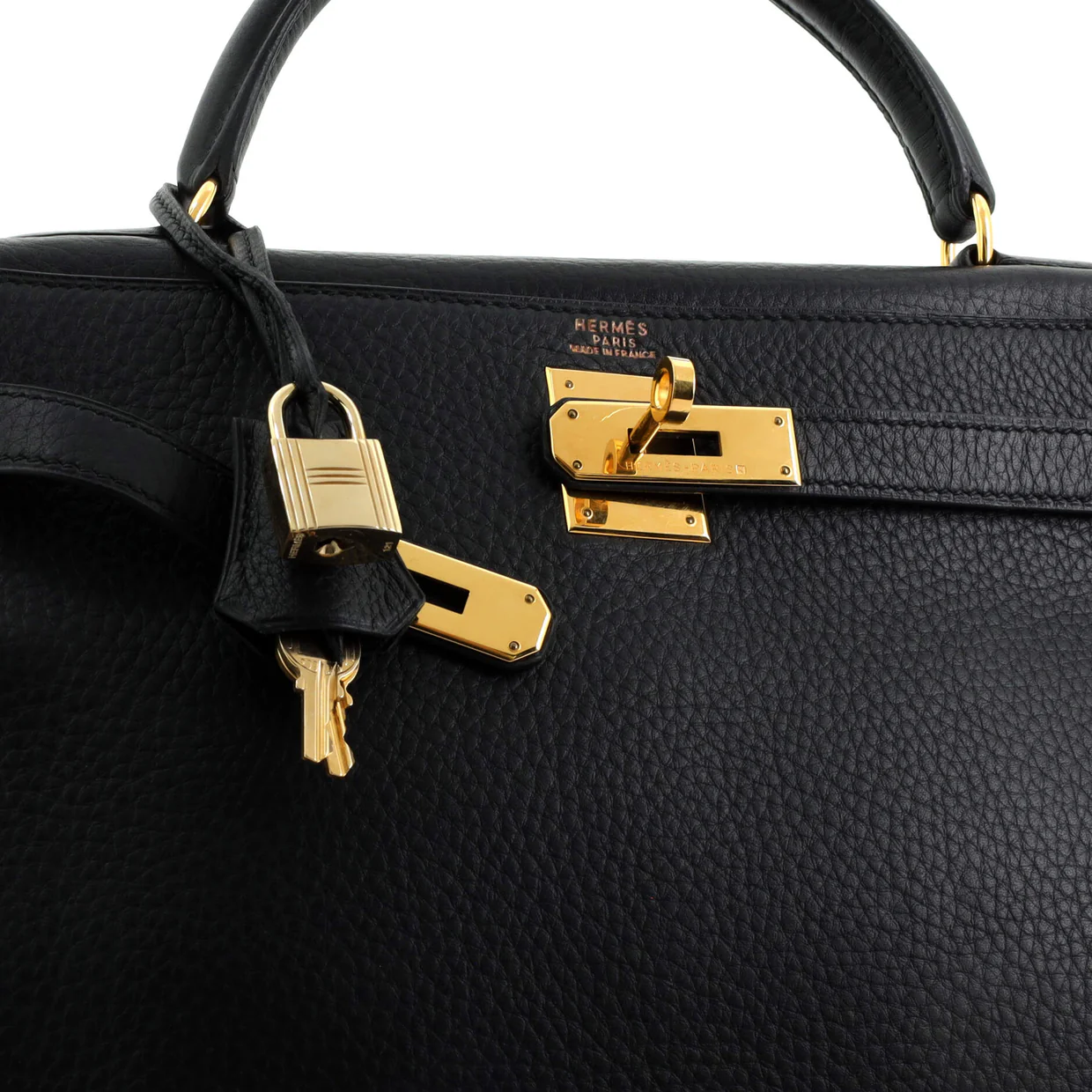 Kelly Handbag Noir Clemence with Gold Hardware 32 - Deep Luxury